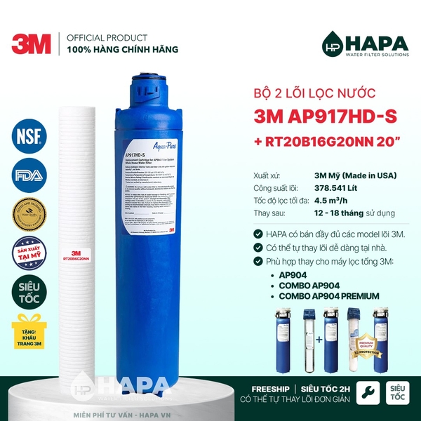 Máy Lọc Nước Đầu Nguồn 3M AP904 Kèm Lọc Thô 3M 20" - Nhập Khẩu Nguyên Bộ Mỹ, Hàng Chính Hãng 3M™ Aqua-Pure™