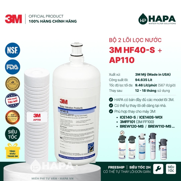 Lõi Lọc Nước 3M HF40-S - Lõi Lọc Thay Thế 3M™ Aqua-Pure™ ICE140-S, 3MFF101 - Nhập Khẩu Mỹ, Hàng Chính Hãng
