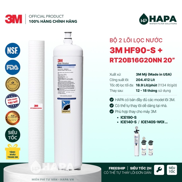 Lõi Lọc Nước 3M HF90-S - Lõi Lọc Thay Thế Máy 3M™ Aqua-Pure™ ICE190-S, ICE190S-WOI - Nhập Khẩu Mỹ, Hàng Chính Hãng
