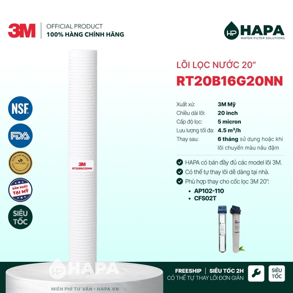 Combo 2 Lõi Lọc Thô 3M AP110 - Lõi Lọc Thay Thế 3M™ Aqua-Pure™ AP11T AP055T AP102T-110 CFS02T / Cốc 20" - Nhập Khẩu Mỹ, Hàng Chính Hãng