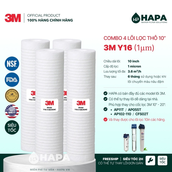 Combo 2 Lõi Lọc Thô 3M™ Aqua-Pure™ AP110 - Lõi Lọc Thay Thế 3M AP11T AP055T AP102T-110 CFS02T / Cốc 20" - Nhập Khẩu Mỹ