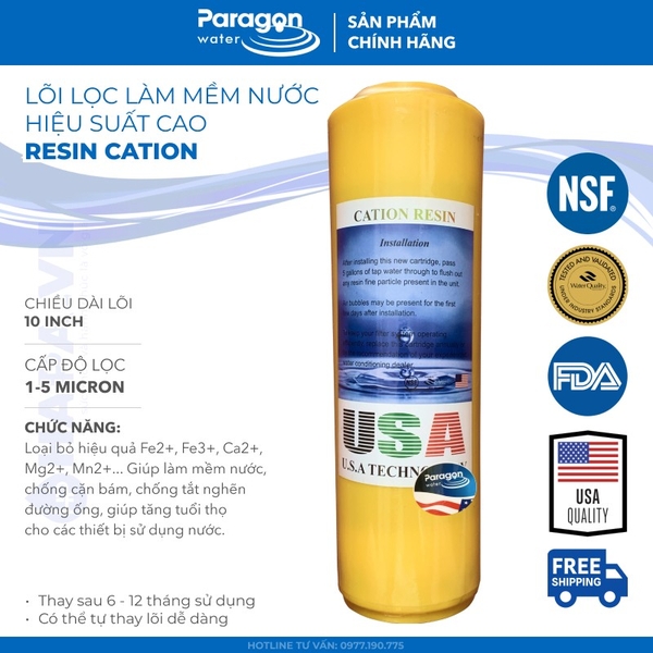 Lõi Lọc RESIN CATION Paragon P1005-CAPP 10 inch Làm Mềm Nước