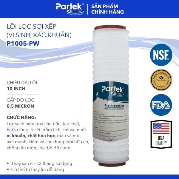 Lõi Lọc Giấy Xếp PARTEK / PARAGON P1005-PW 10 INCH, 0.5 micron cao cấp