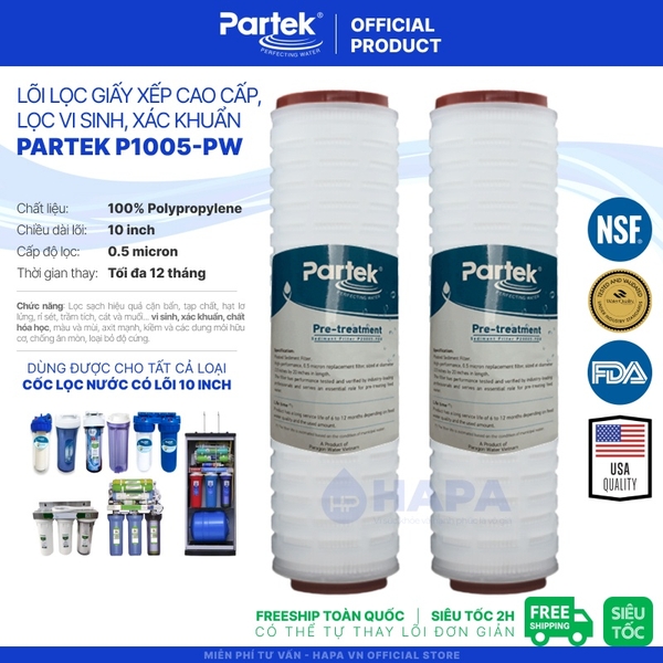 Lõi Lọc Giấy Xếp PARTEK / PARAGON P1005-PW 10 INCH, 0.5 micron cao cấp