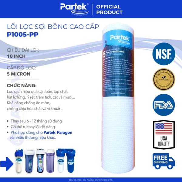 Lõi Lọc Nước PARTEK P1005-PP 10 inch, 5 micron 100% Polypropylene cao cấp