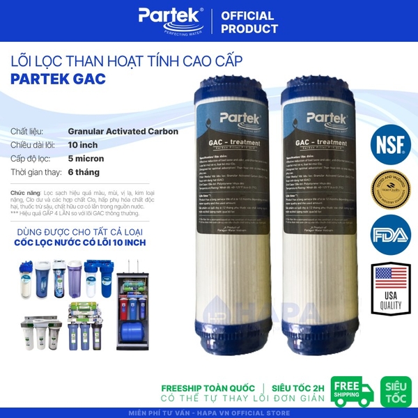 Lõi Lọc Nước PARTEK GAC 10 inch Granular Activated Carbon - Lõi Lọc Than Hoạt Tính cao cấp