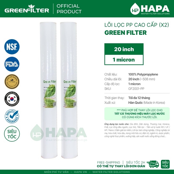 Lõi Lọc Nước Green Filter PP 20 inch 1 micron - Nhập khẩu Hàn Quốc