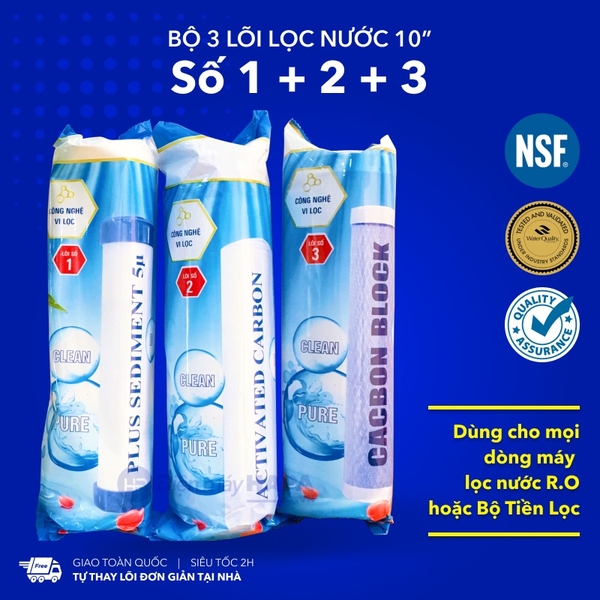 Bộ 3 Lõi Lọc Nước Số 1 2 3 Kích Thước 10" Dùng Cho Mọi Dòng Máy Lọc Nước R.O - Hàng Chất Lượng - 01