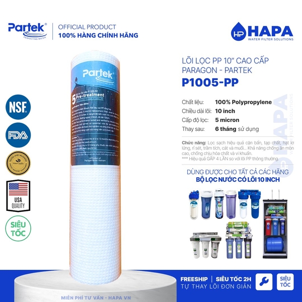 Bộ Lọc Thô PARTEK P1012-PRS 10 inch Cao Cấp USA Quality - Tùy Chọn Lõi Lọc, Hàng Chính Hãng