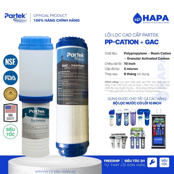 Lõi Lọc Nước PARTEK GAC 10 inch Granular Activated Carbon - Lõi Lọc Than Hoạt Tính cao cấp