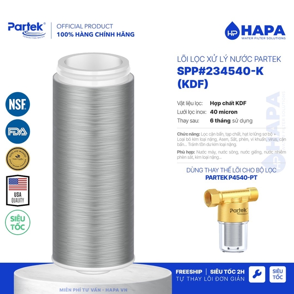 Bộ Tiền Xử Lý Nước PARTEK P4540-PT-K (KDF) Loại Bỏ Phèn Sắt, Clo, Vi Khuẩn cao cấp - Hàng Chính Hãng