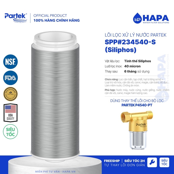 Bộ Tiền Xử Lý Nước PARTEK P4540-PT-S (Siliphos) Loại Bỏ Cặn Vôi, Canxi cao cấp - Hàng Chính Hãng