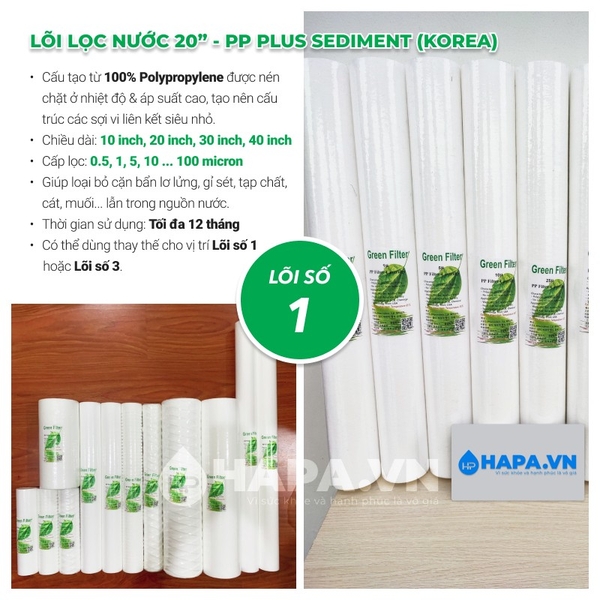 Lõi Lọc Nước Green Filter PP 20 inch 1 micron - Nhập khẩu Hàn Quốc