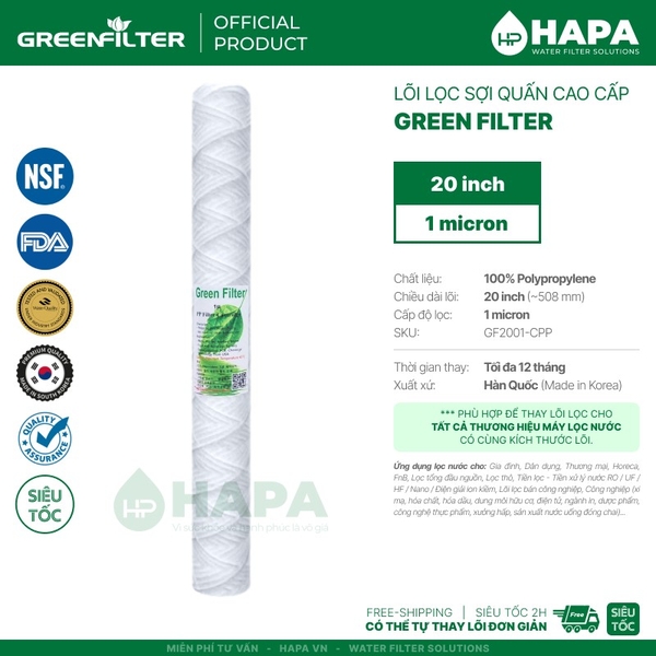 Lõi Lọc Số 1 PP - Lõi Lọc Thô 20 inch - Dùng Cho Mọi Dòng Máy Bán Công Nghiệp