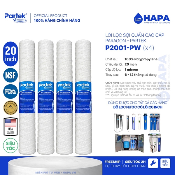 Lõi Lọc Sợi Quấn PARTEK P2001-PW 20 inch, 1 micron cao cấp