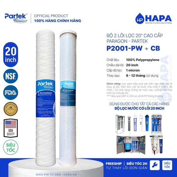 Lõi Lọc Than Hoạt Tính 20 inch PARTEK P20-CTO CB2520 Carbon Block Cao Cấp