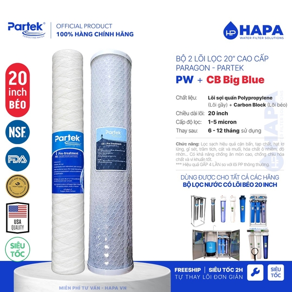 Lõi Lọc Nước 20 inch BigBlue (Béo) PARTEK CTO P4520-CB Carbon Block Than Hoạt Tính cao cấp