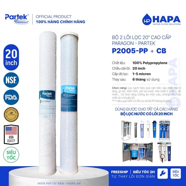 Lõi Lọc Sợi Quấn PARTEK P2005-PP 20 inch, 1-5 micron cao cấp