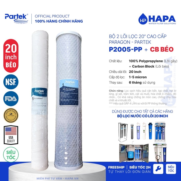 Lõi Lọc Sợi Quấn PARTEK P2005-PP 20 inch, 1-5 micron cao cấp