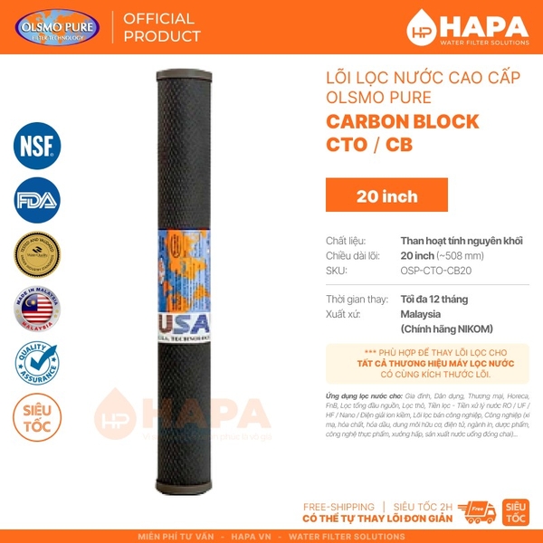 Lõi Lọc Nước Số 3 CTO Carbon Block 20 inch Dùng Cho Mọi Dòng Máy