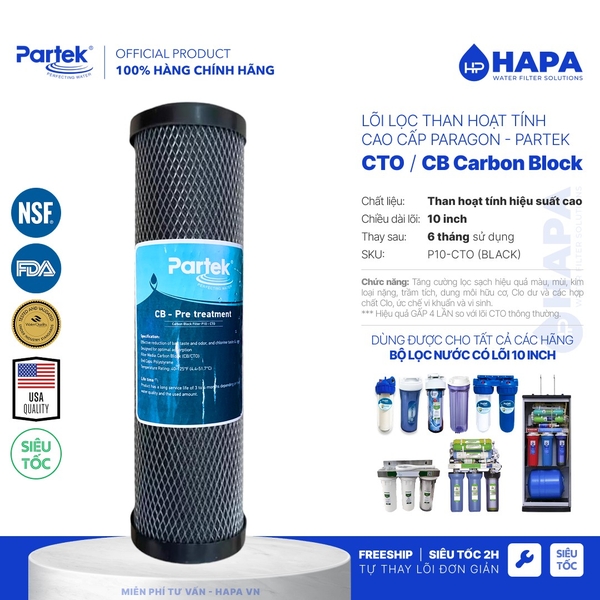 Bộ Lọc Thô PARTEK P1012-PRS 10 inch Cao Cấp USA Quality - Tùy Chọn Lõi Lọc, Hàng Chính Hãng