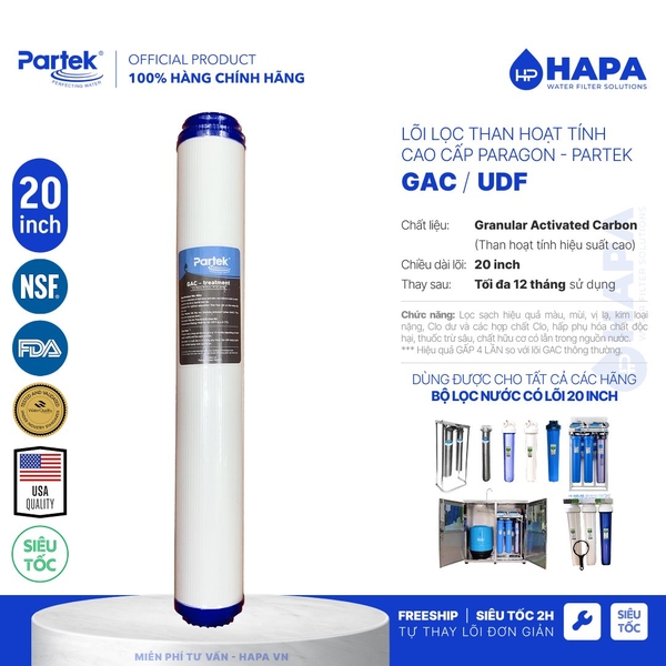 Lõi Lọc Nước Số 2 GAC/ OCB/ UDF 20 inch Activated Carbon Cho Mọi Dòng Máy 20 inch