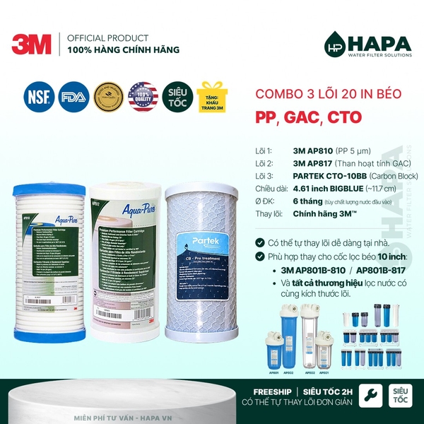 Lõi Lọc Thô Đầu Nguồn 10 inch Big Blue – Lõi Lọc Béo Số 1, 2, 3 Thay Thế 3M và Các Hãng Khác