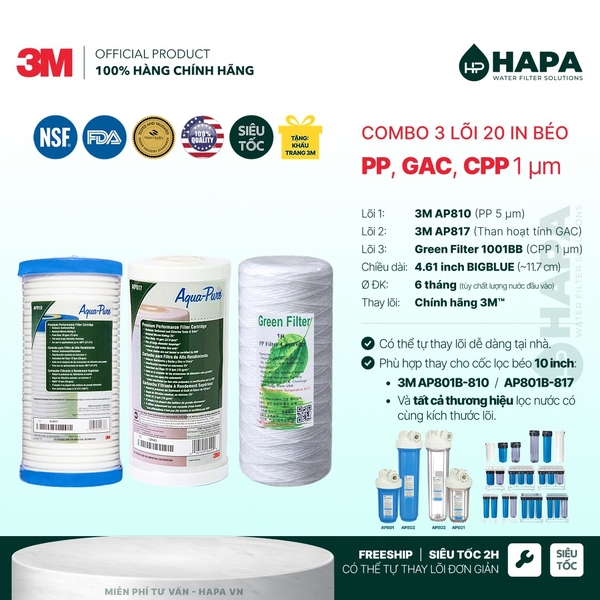 Lõi Lọc Thô Đầu Nguồn 10 inch Big Blue – Lõi Lọc Béo Số 1, 2, 3 Thay Thế 3M và Các Hãng Khác
