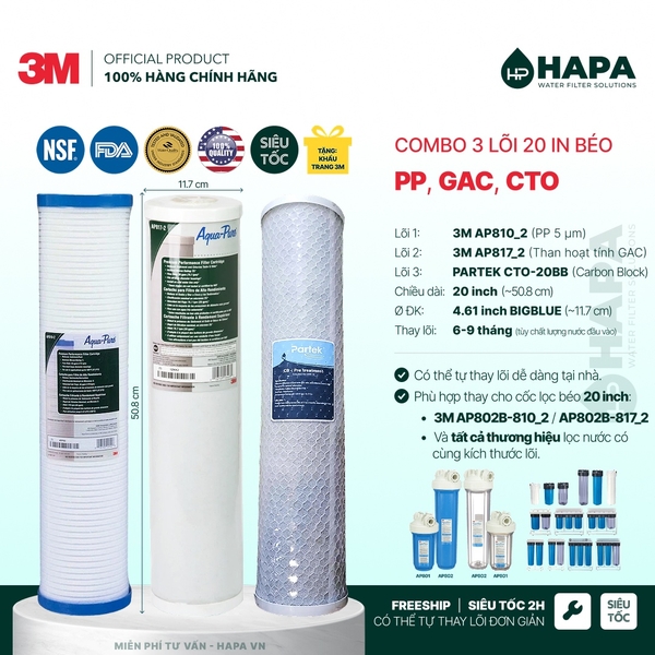 Lõi Lọc Thô Đầu Nguồn 20 inch Big Blue – Lõi Lọc Béo Số 1, 2, 3 Thay Thế 3M và Các Hãng Khác