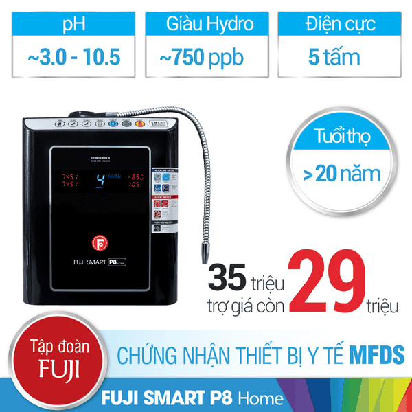 Máy Điện Giải ION Kiềm FUJI SMART P8 Home - Nhập Khẩu Nhật Bản