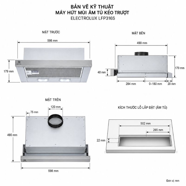 Máy Hút Mùi Âm Tủ Electrolux LFP316S - 370 m³/h