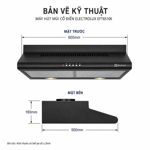 Máy Hút Mùi Cổ Điển Electrolux EFT6510K - 520 m³/h