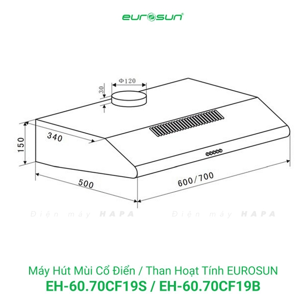 Máy Hút Mùi EUROSUN EH-60CF19S, EH-70CF19S, EH-60CF19B, EH-70CF19B