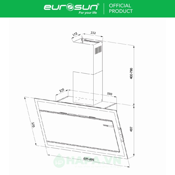Máy Hút Mùi Kính Vát EUROSUN EH-70CN78W, EH-90CN78W Nhập Khẩu Malaysia