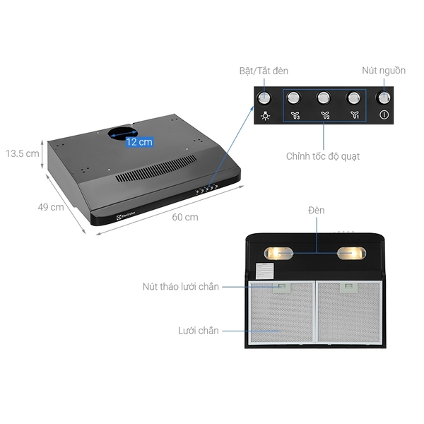 Máy Hút Mùi Cổ Điển Electrolux EFT6032K - 190 m³/h