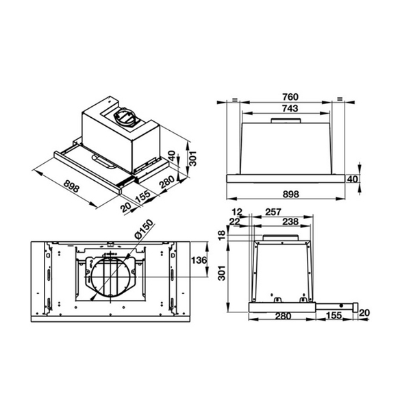 Máy Hút Mùi Âm Tủ HAFELE HH-TG60E 539.81.073 - HH-TG90E 539.81.075
