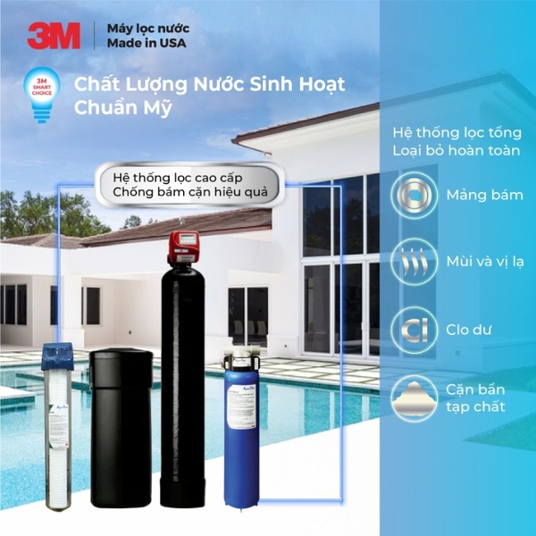 Combo Máy Lọc Và Làm Mềm Nước Tổng Đầu Nguồn 3MWTS150 + AP904 + AP102T-110 - Hàng Chính Hãng, Nhập Khẩu Mỹ