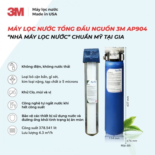 Máy Lọc Nước Đầu Nguồn 3M AP904 Kèm Lọc Thô 3M 20" - Nhập Khẩu Nguyên Bộ Mỹ