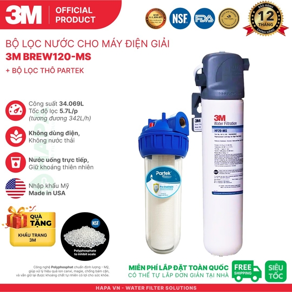 Bộ Tiền Xử Lý Nước 3M Cho Máy Điện Giải iON Kiềm - Nhập khẩu Mỹ