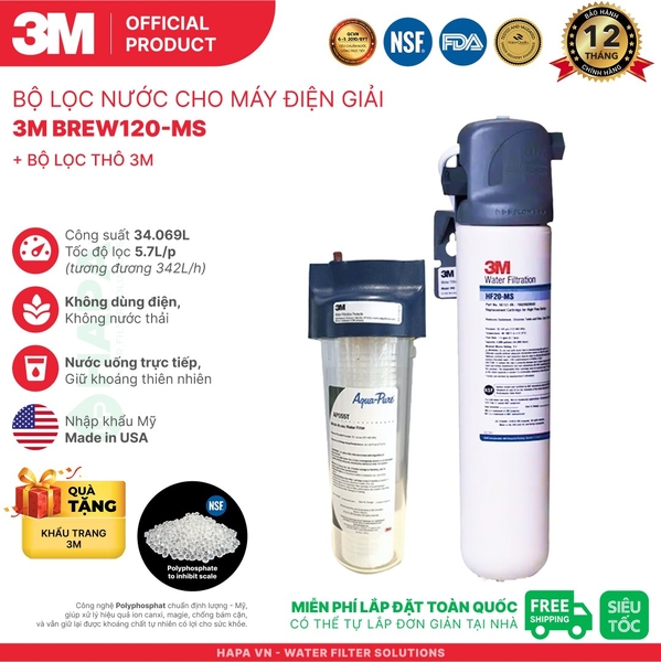 Bộ Tiền Xử Lý Nước 3M Cho Máy Điện Giải iON Kiềm - Nhập khẩu Mỹ