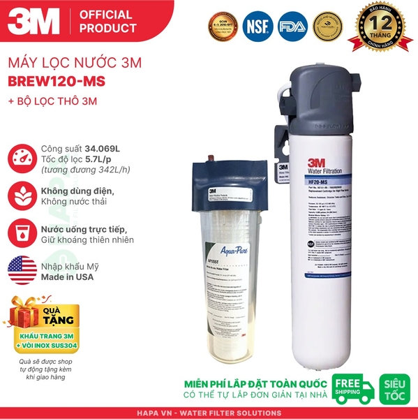 Máy Lọc Nước 3M BREW120-MS Uống Trực Tiếp Từ Vòi - Nhập Khẩu Mỹ