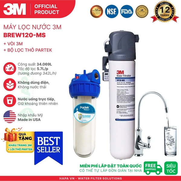 Máy Lọc Nước 3M BREW120-MS Uống Trực Tiếp Từ Vòi - Nhập Khẩu Mỹ