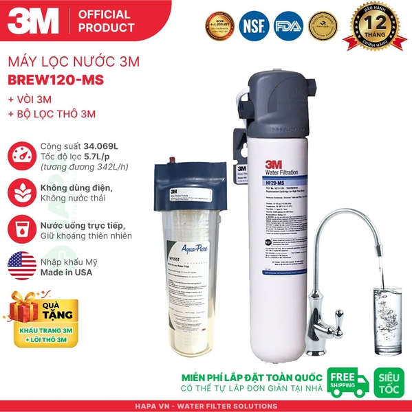 Máy Lọc Nước 3M BREW120-MS Uống Trực Tiếp Từ Vòi - Nhập Khẩu Mỹ