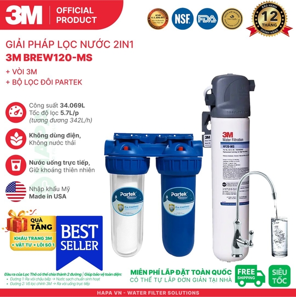 Máy Lọc Nước 3M BREW120-MS Uống Trực Tiếp Từ Vòi - Nhập Khẩu Mỹ