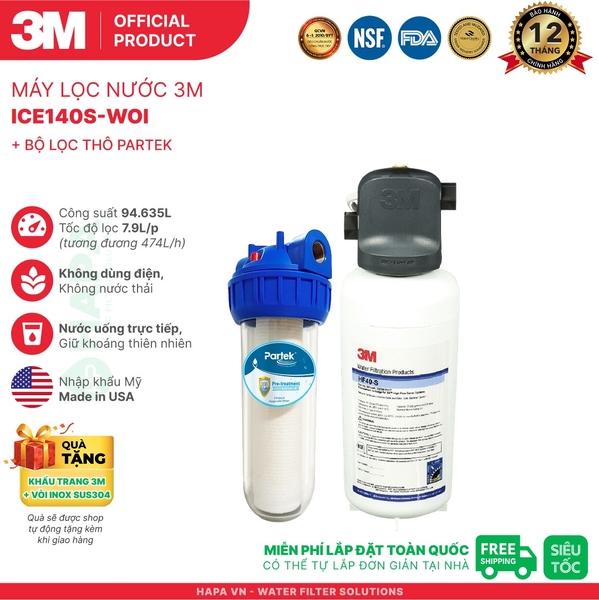 Máy Lọc Nước 3M Cho Máy Làm Đá Trực Tiếp - Nhập khẩu Mỹ