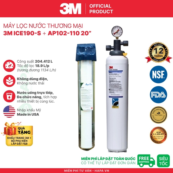 Máy Lọc Nước 3M™ Aqua-Pure™ ICE190-S Chuyên Dùng Cho Quán Cà Phê, Nhà Hàng - Nhập Khẩu Mỹ