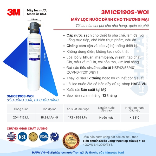 Máy Lọc Nước 3M ICE190S-WOI Chuyên Dùng Cho Quán Cà Phê, Nhà Hàng - Nhập Khẩu Mỹ