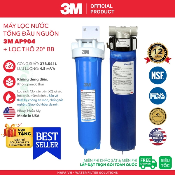 Máy Lọc Nước Tổng Đầu Nguồn Cao Cấp 3M™ Aqua-Pure™ AP904 Kèm Lọc Thô 3M 20" - Nhập Khẩu Mỹ, Chính Hãng