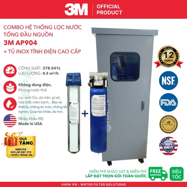 Máy Lọc Nước Tổng Đầu Nguồn Cao Cấp 3M™ Aqua-Pure™ AP904 Kèm Lọc Thô 3M 20" - Nhập Khẩu Mỹ, Chính Hãng