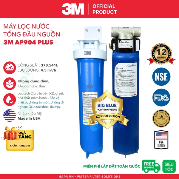 Máy Lọc Nước Tổng Đầu Nguồn Cao Cấp 3M™ Aqua-Pure™ AP904 Kèm Lọc Thô 3M 20" - Nhập Khẩu Mỹ